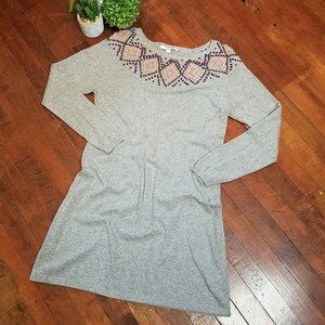 Boden Gray Sweater Dress Pom Pom Collar US12/UK16